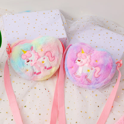 Sacs à bandoulière pour enfants en peluche mignons avec licorne d'amour