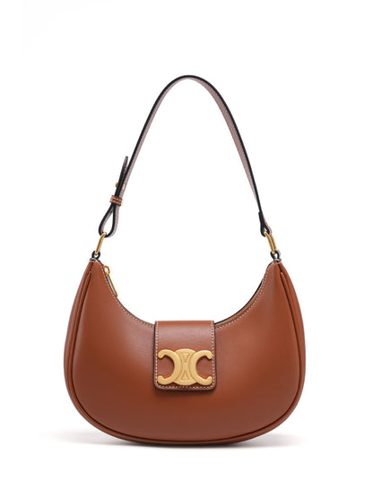 Women's Classic Saddle Underarm Genuine Leather Arc Shoulder Bags