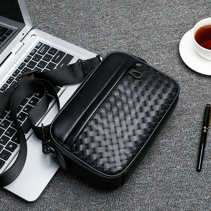 Men's Check Pattern Korean Style Leather Fashion Men's Messenger Bags