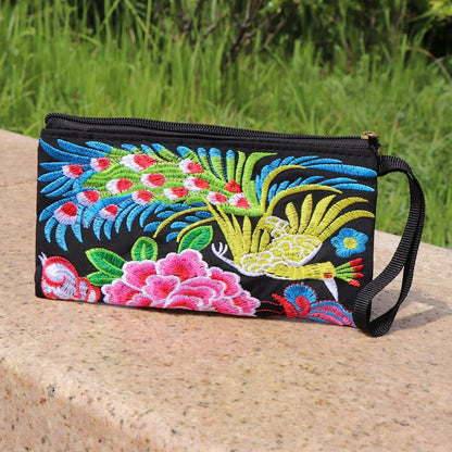 Women's Yunnan Ethnic Embroidery Clutch Fabric Long Change Coin Purses