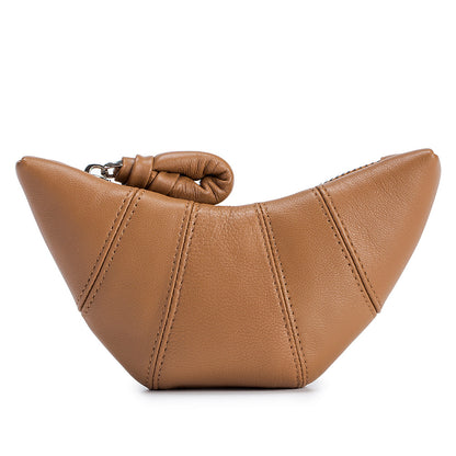 Porte-monnaie en cuir véritable pour femme en peau de mouton de niche High Sense Croissant