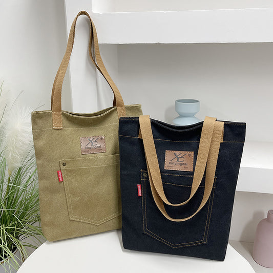 Textured Denim Canvas Female Class Commuting Handbags