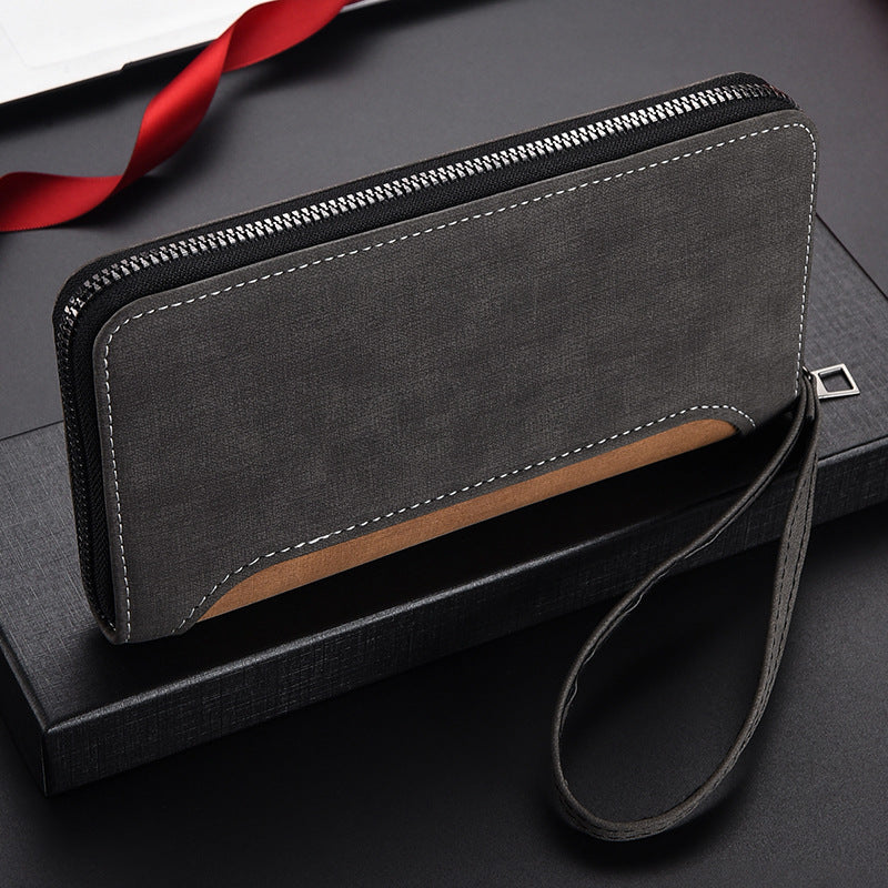 Men's Long Clutch Zipper Frosted Texture Fashion Men's Wallets