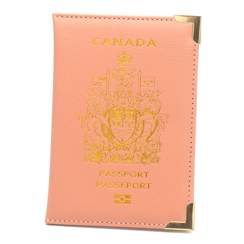 Paquet d'identification doré pour passeport canadien en cuir avec quincaillerie fine