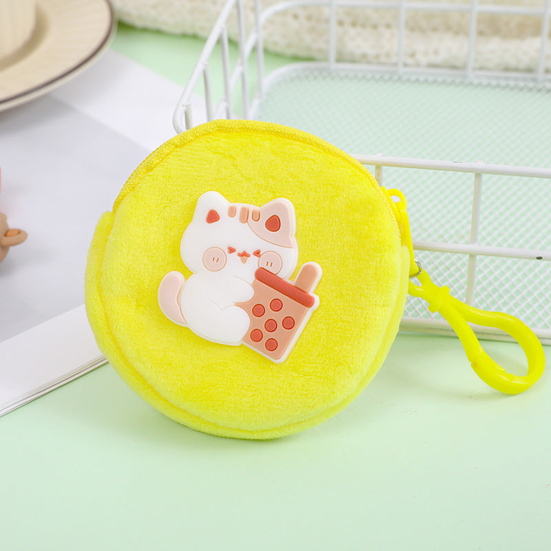 Porte-monnaie rond en peluche avec fermeture éclair pour enfants