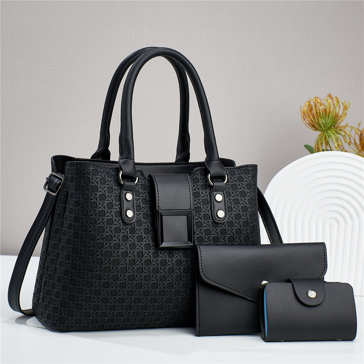 Women's Three-piece Rhombic Embossed Texture Large Capacity Handbags