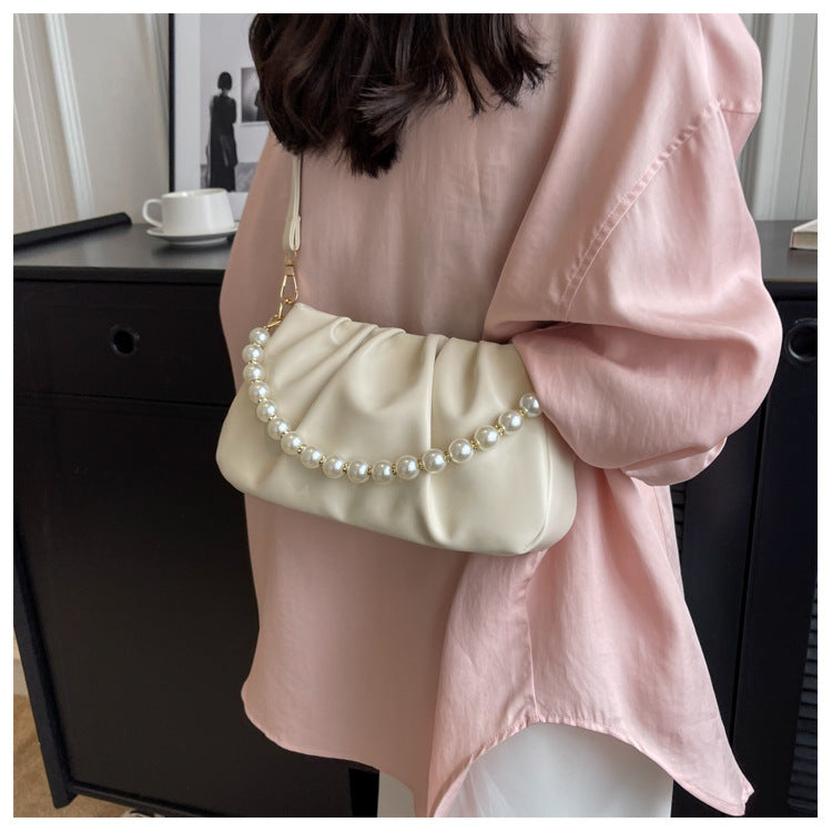 Summer Pearl Chain Pleated High-grade Popular Cloud Crossbody Bags