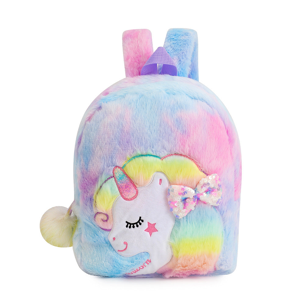 Petits sacs d'école maternelle en peluche avec nœud à paillettes et licorne