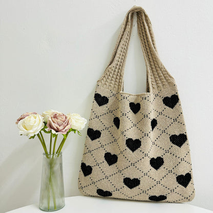 Women's Shopping Knitted Love Pattern Woven Bags