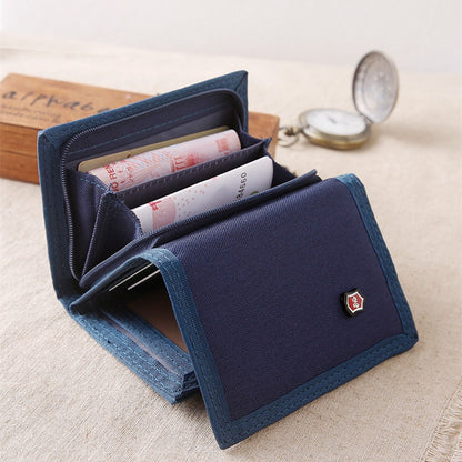 Fashion Retro Short Canvas Fabric Zipper Men's Wallets