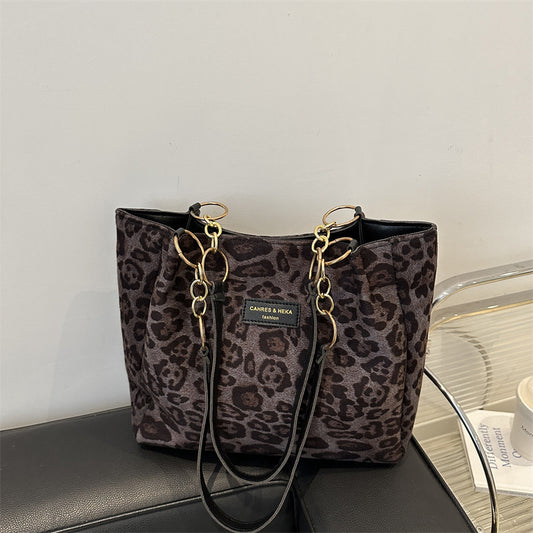 Women's Retro Frosted Large Capacity Leopard Print Shoulder Bags