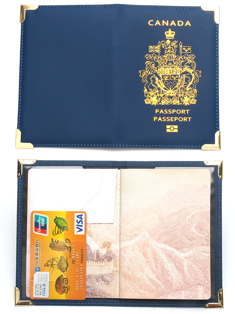 Paquet d'identification doré pour passeport canadien en cuir avec quincaillerie fine