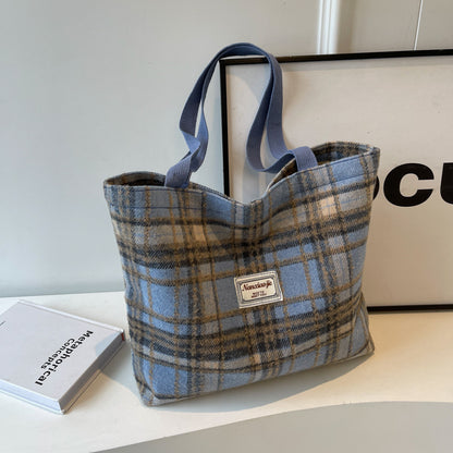 Commuter Check Pattern Woolen High Sense Shoulder Bags