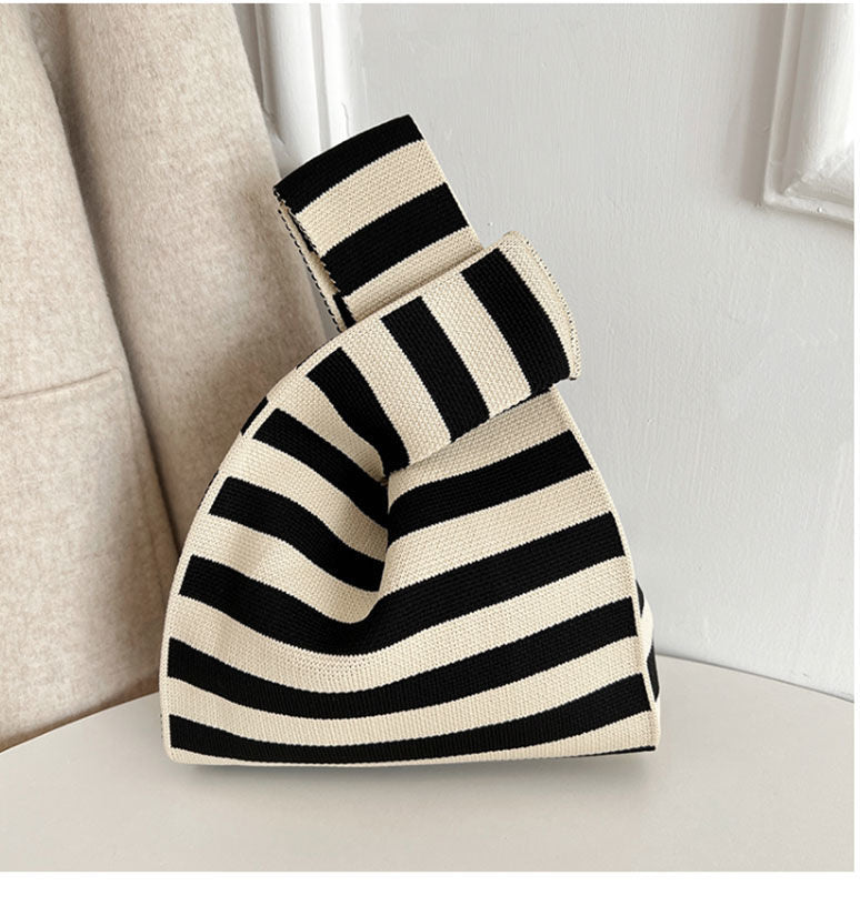 Women's Striped Knitted Portable Storage Korean Style Handbags