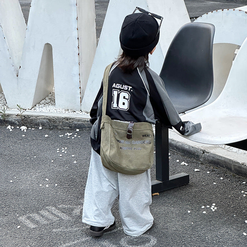 Sacs à bandoulière pour enfants en toile avec lettres imprimées style tempérament pour garçons