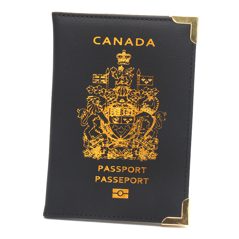 Paquet d'identification doré pour passeport canadien en cuir avec quincaillerie fine