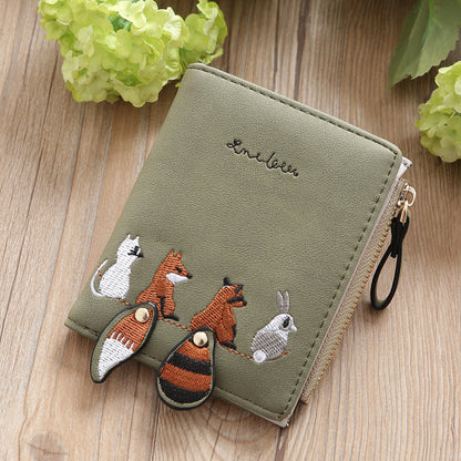 Korean Short Female Embroidery Zipper Multiple Ladies Wallets