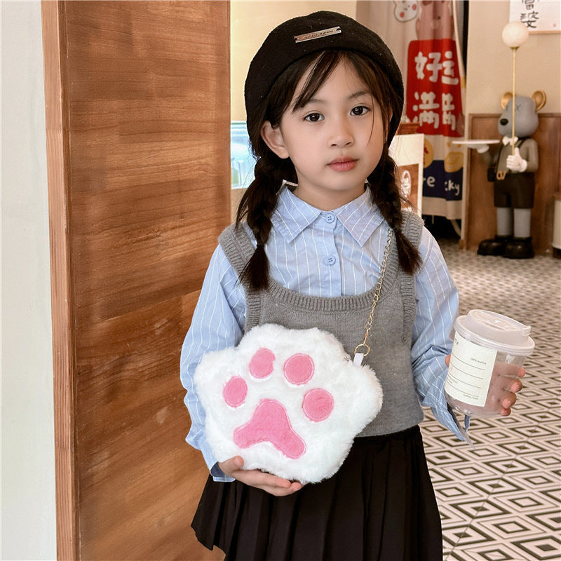 Sacs à bandoulière pour enfants en peluche de dessin animé d'hiver pour garçons avec chat mignon