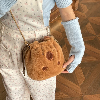 Good-looking Plush Cartoon Drawstring Cute Capybara Crossbody Bags