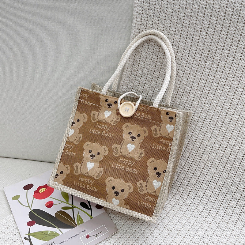 Women's Linen Trendy Cartoon Artistic Lunch Hand Handbags