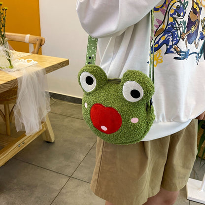 Sacs à bandoulière pour enfants en peluche grenouille verte solitaire et drôle