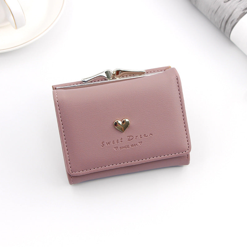 Women's Iron Clip Heart-shaped Hardware Clutch Solid Ladies Wallets