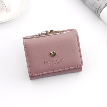 Women's Iron Clip Heart-shaped Hardware Clutch Solid Ladies Wallets