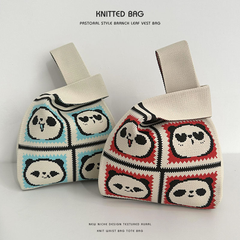 Women's Woven Panda Easy Matching Cute Knitted Handbags