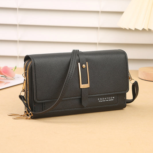 Women's Mobile Korean Stylish Versatile Zipper Solid Color Phone Bags