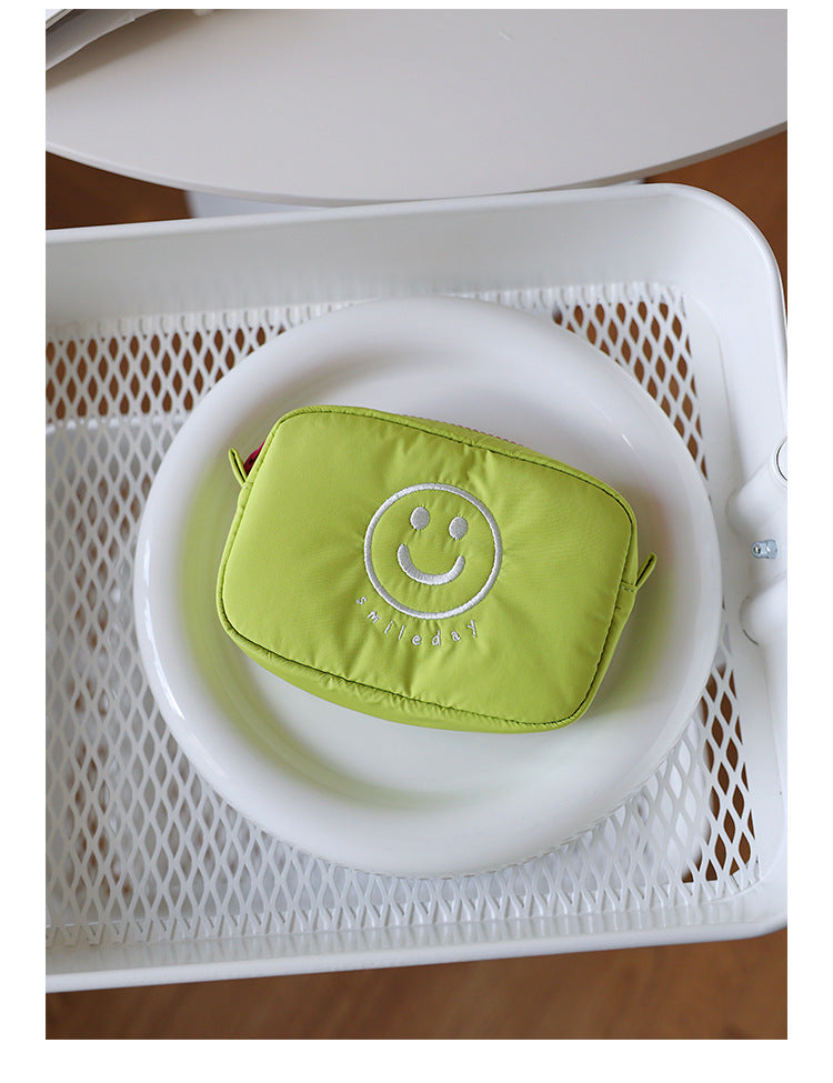 Women's Embroidered Smiley Storage Fabric Portable Clutch Bags