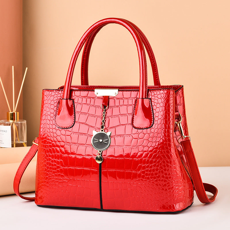 Women's Shining Leather Tote Fashion Stone Pattern Simple Handbags