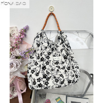 Canvas Large Capacity Totes Drawstring Wind Handbags