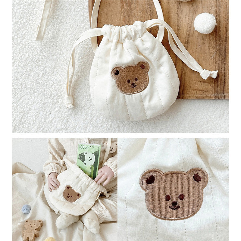 Porte-monnaie porte-bonheur pour enfants avec broderie petit ours tulipe