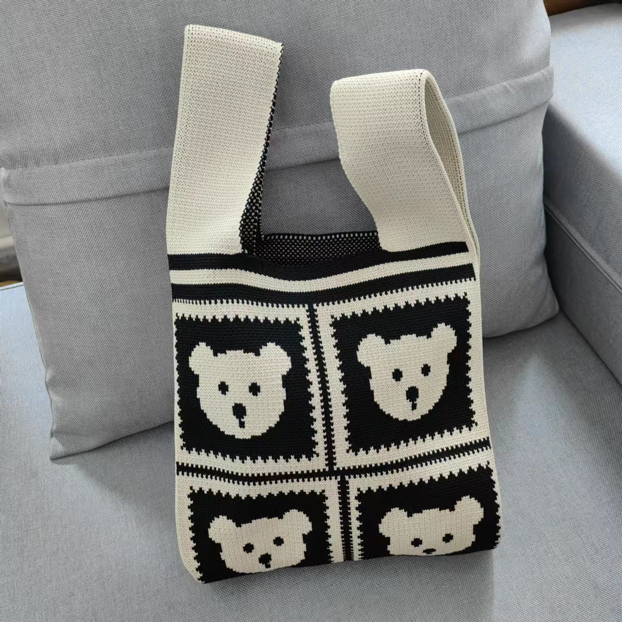 Bear Vest Knitted Large Capacity Totes Check Handbags