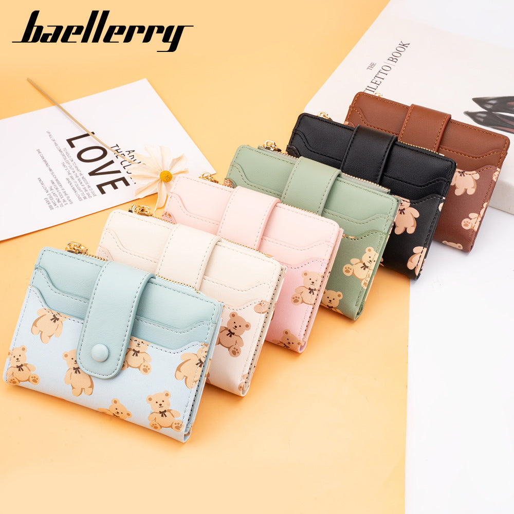 Women's Korean Style Little Bear Printed Zipper Ladies Wallets