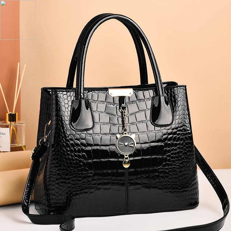 Women's Shining Leather Tote Fashion Stone Pattern Simple Handbags