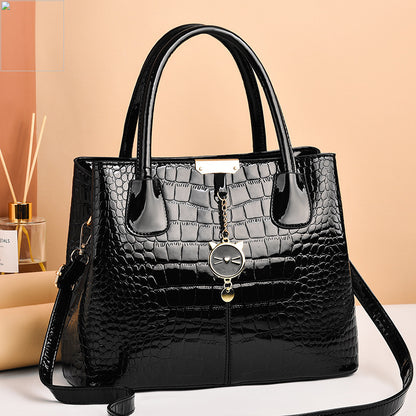 Women's Shining Leather Tote Fashion Stone Pattern Simple Handbags