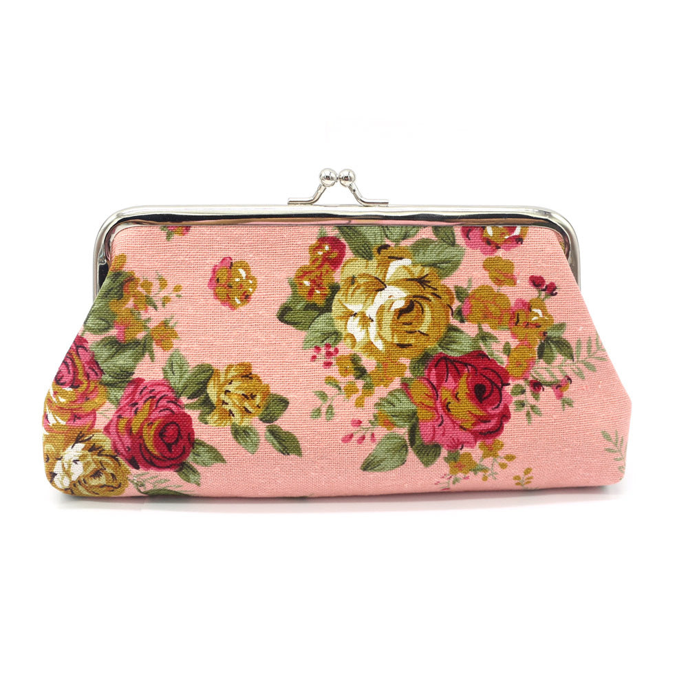 Women's Fabric Long Rose Canvas Printed Hand Ladies Wallets