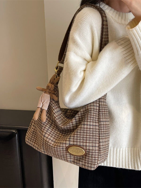 Women's American Retro Plaid Woolen Minority Fashion Crossbody Bags