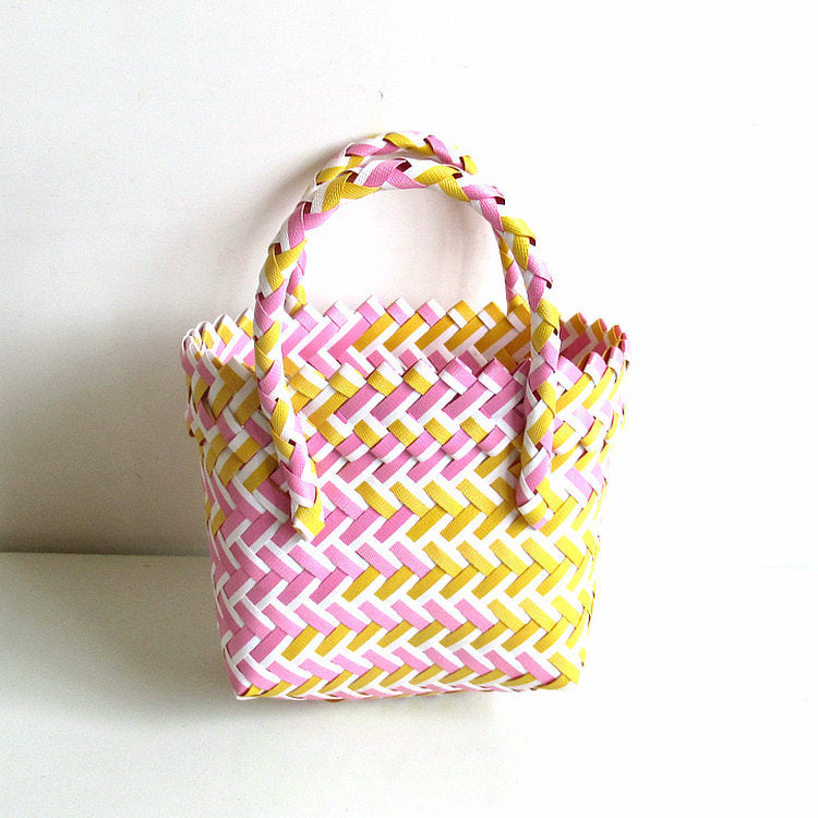 Women's Woven Color Matching Plastic Hand Gift Handbags