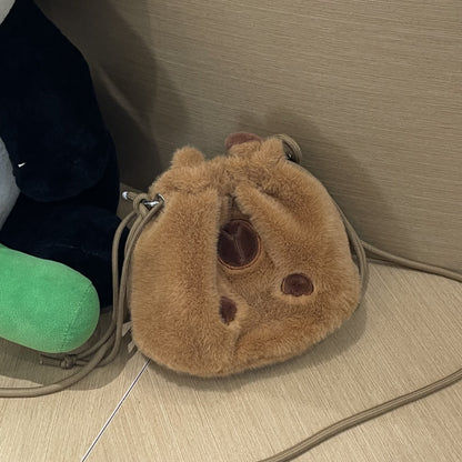 Good-looking Plush Cartoon Drawstring Cute Capybara Crossbody Bags