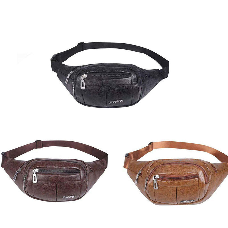 Men's Cross Body Soft Leather Stitching Trend Men's Waist Packs