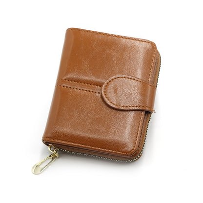 Women's Fashion Short Zipper Oil Wax Leather Ladies Wallets