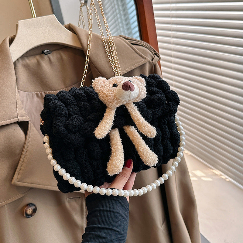 Bear Hand-woven Homemade Material Wool Portable Crossbody Bags