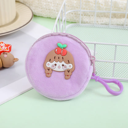 Porte-monnaie rond en peluche avec fermeture éclair pour enfants