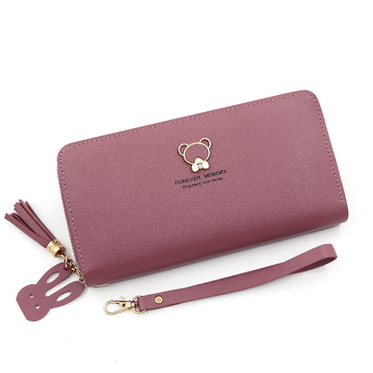 Women's Korean Simple Long Zip Leather Patchwork Ladies Wallets