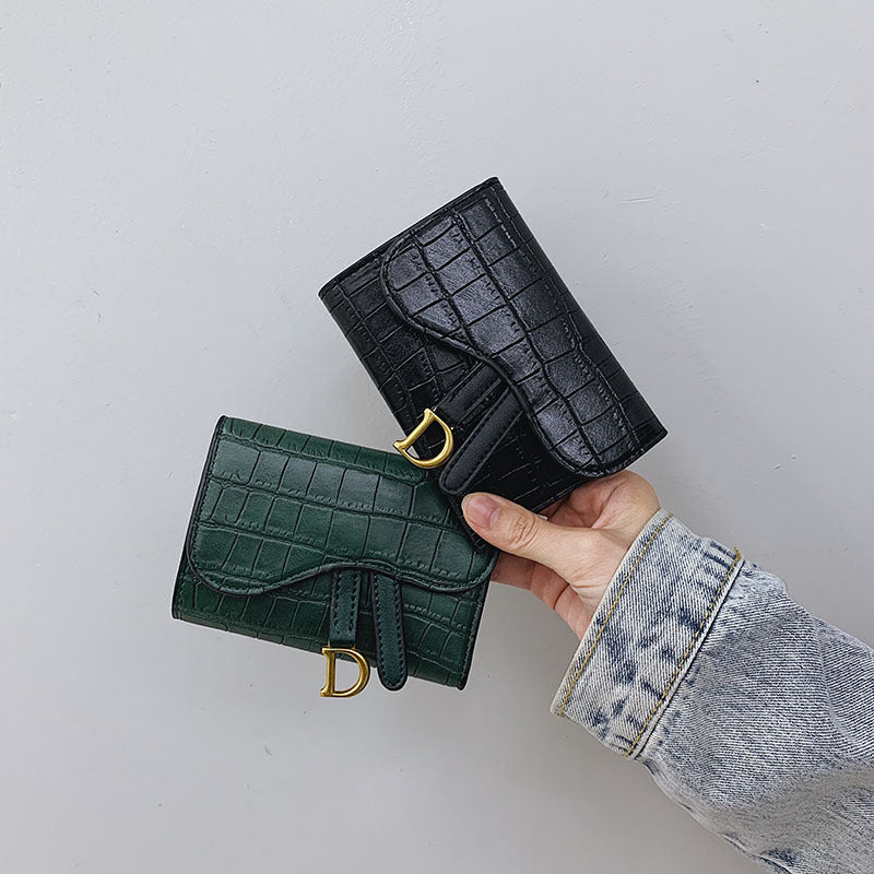 Women's Short Korean Crocodile Embossed Tri Fold Ladies Wallets