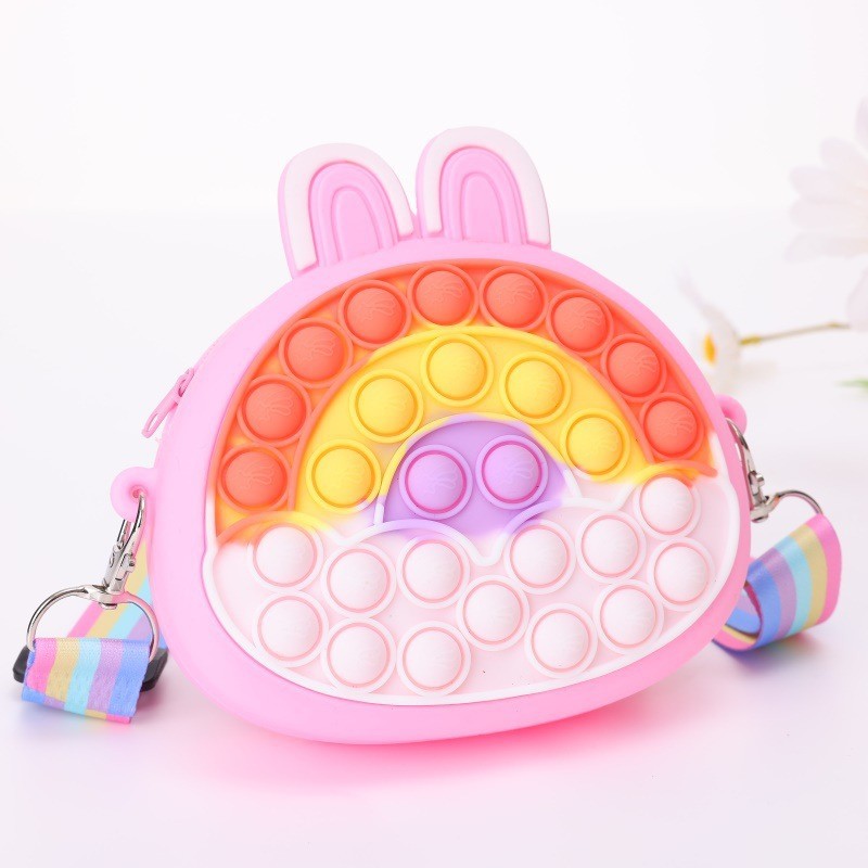 Porte-monnaie en silicone pour enfants avec motif lapin porte-bonheur arc-en-ciel et lumières de dessin animé