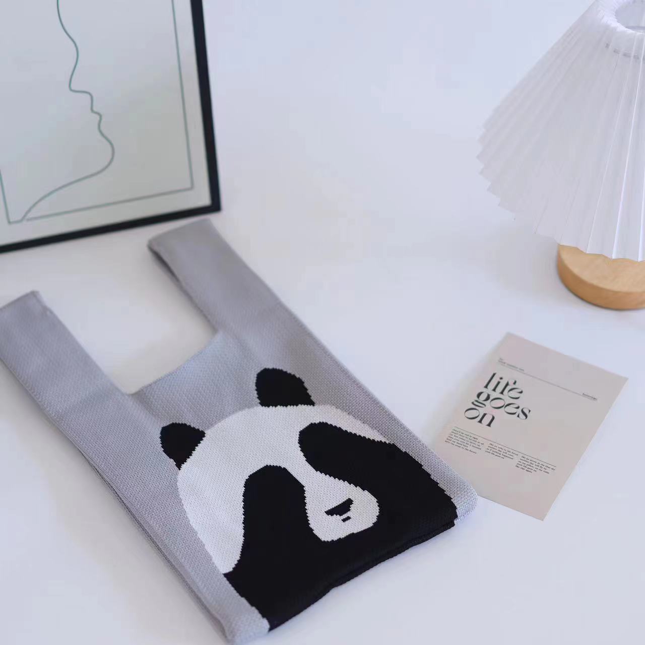 Women's Cartoon Panda Knitted Versatile Wrist Single Bags