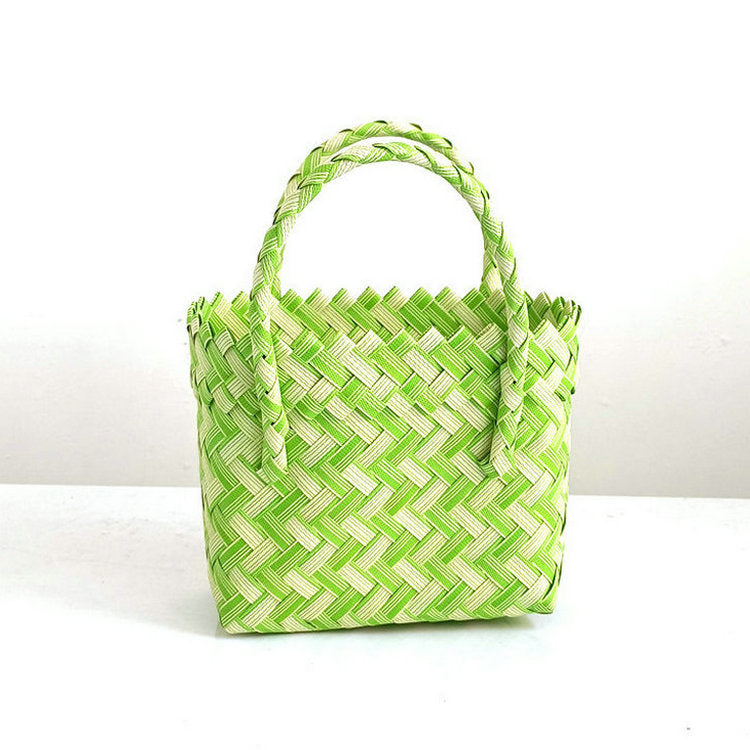 Women's Woven Color Matching Plastic Hand Gift Handbags